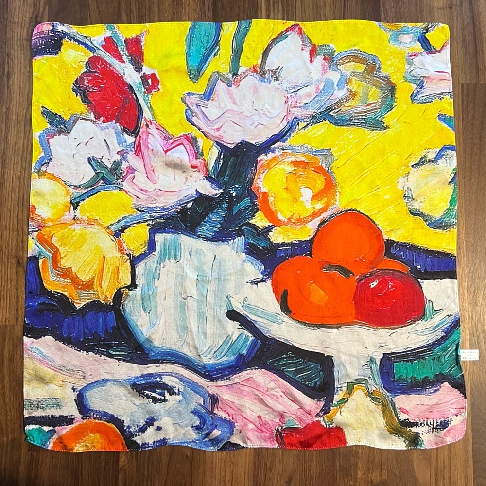 100% Silk Square Scarf Tulips In A Pottery Vase